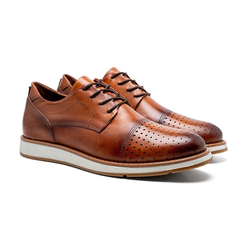 Sapato Masculino Oxford Couro Legítimo Eccelenza - Caramelo