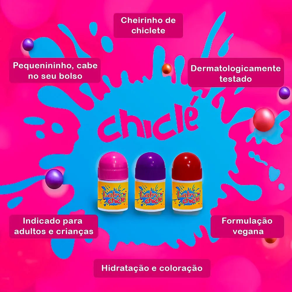 Kit Laby Hidratante Labial Chicle Push Pull Pote 24un 3,2gr - Pestshop