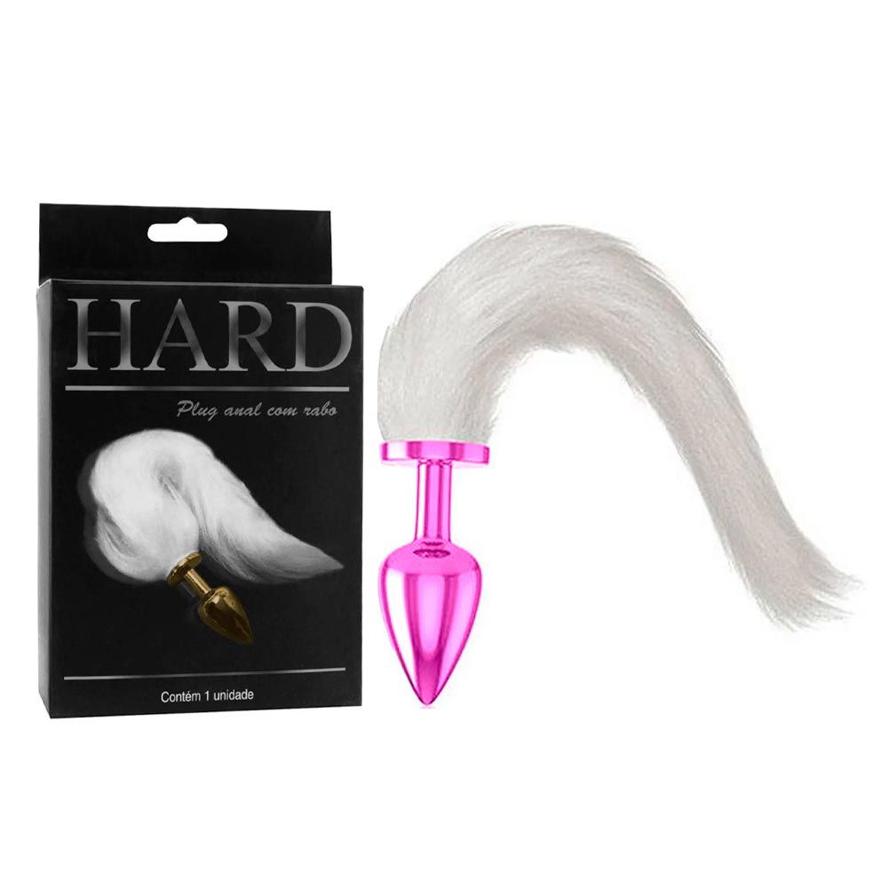 Plug Anal em Metal Rosa Rabo Cauda Branca Fetiches - HARD