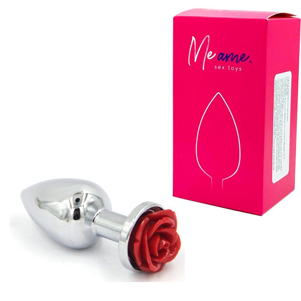 Plug Anal Em Metal Com Flor Lapidada Em Sua Base Tamanho P Vermelho 6,9 X  3,0 Cm