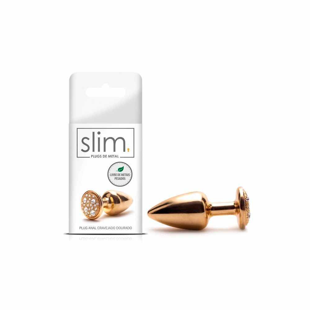 Plug Anal Dourado Cravejado em Metal Linha Slim - Sexy Fantasy - Sex Shop  Abc do Prazer