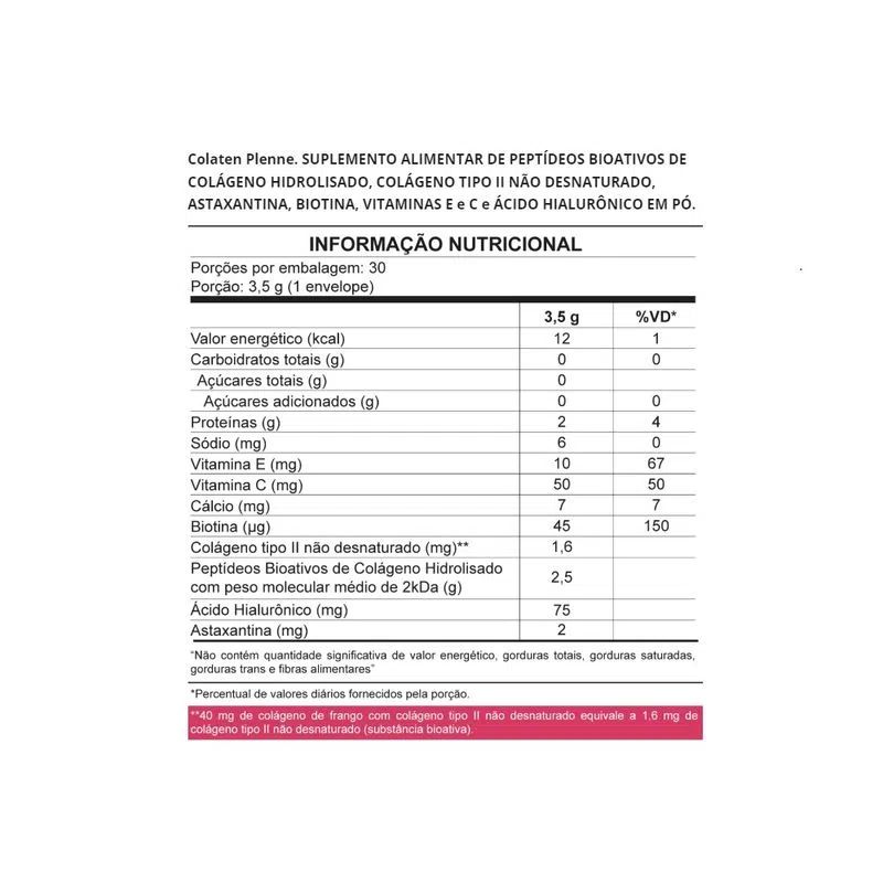 Colaten Plenne Colágeno Tipo 2 Sabor Abacaxi e Hortelã c/30 Sachês