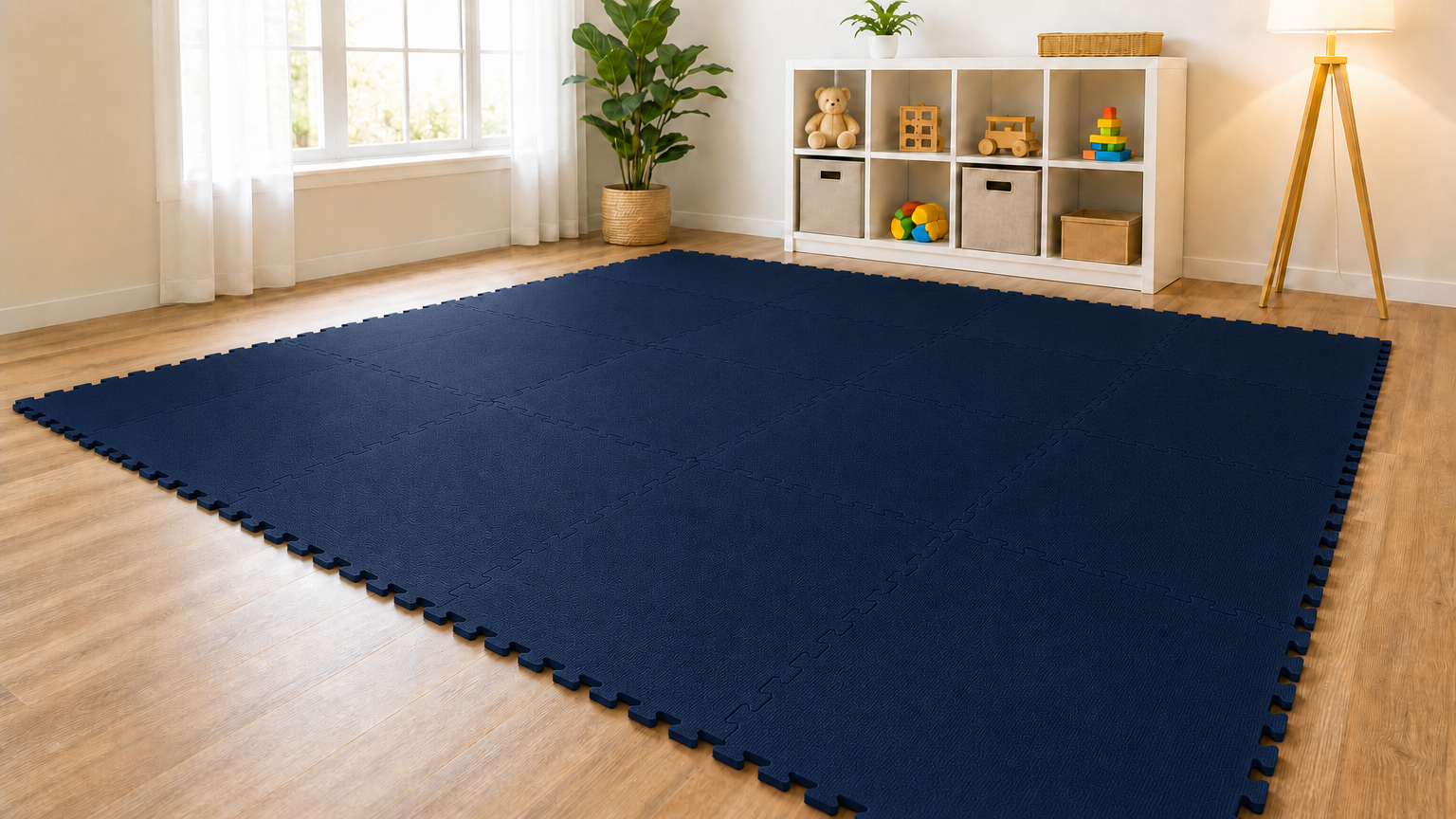 Área interna finalizada com Tatame EVA Azul Royal 10 mm Premium encaixado