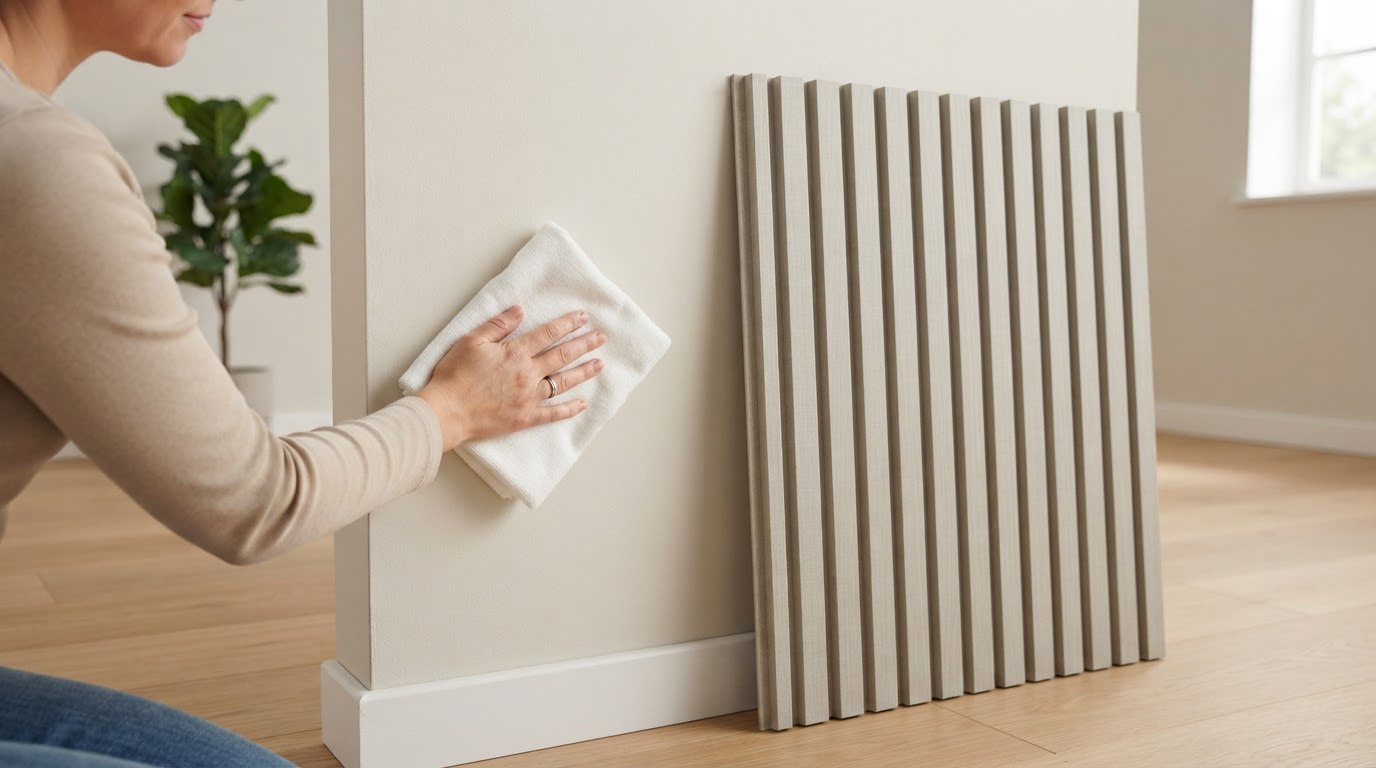 Parede interna sendo preparada antes da instalação do Painel Ripado WPC Fendi