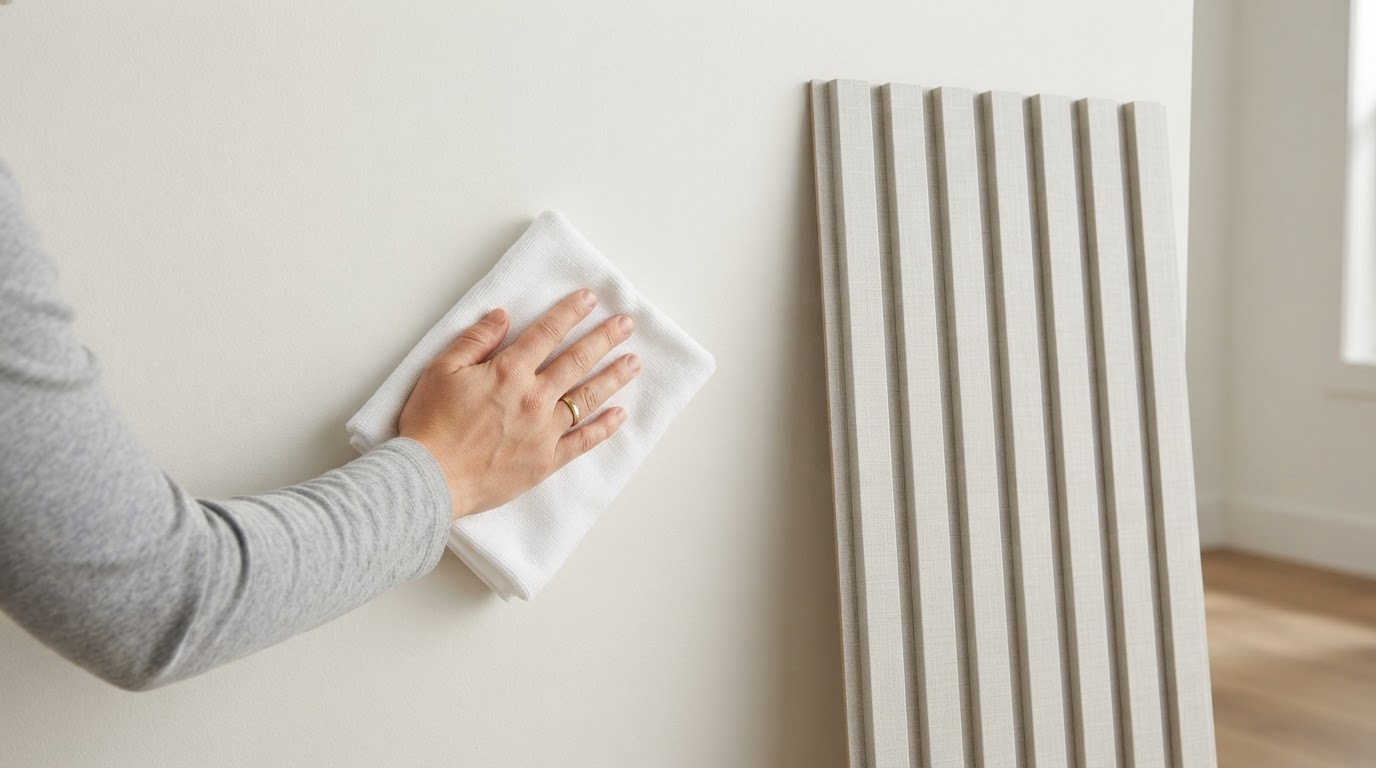 Parede interna sendo preparada antes da instalação do Painel Ripado WPC Linho Marfim
