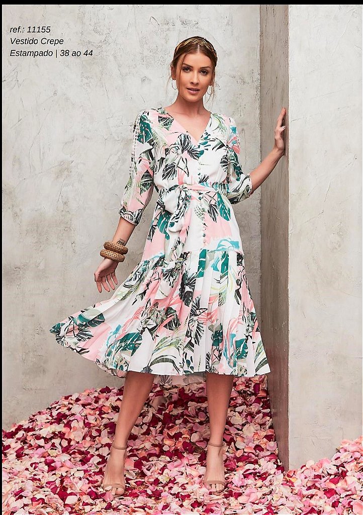 vestido de crepe floral