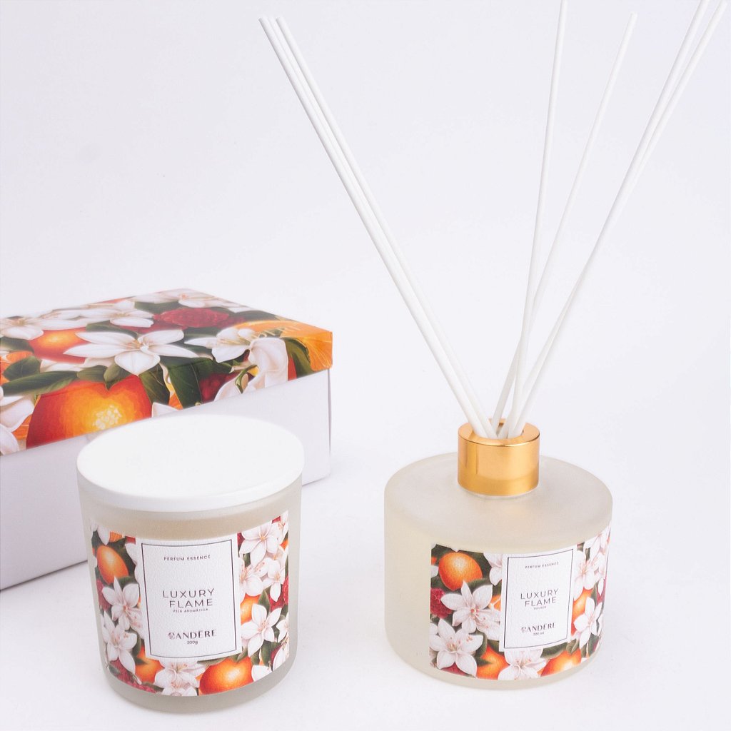 Kit Luxury Flame vela aromática+difusor de varetas Perfum essence