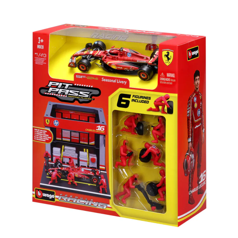 Miniatura F1 Ferrari SF-24 Pit Stop Diorama 1:43 Bburago
