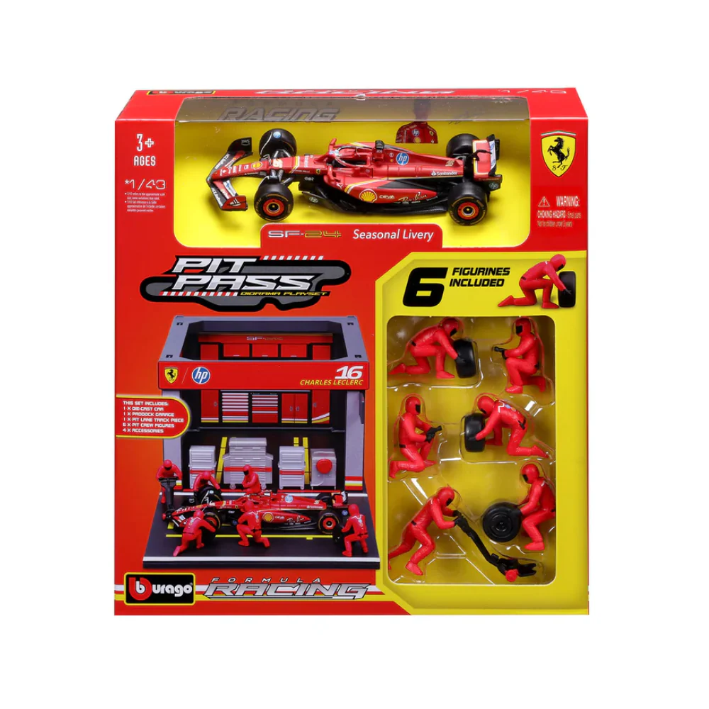 Miniatura F1 Ferrari SF-24 Pit Stop Diorama 1:43 Bburago