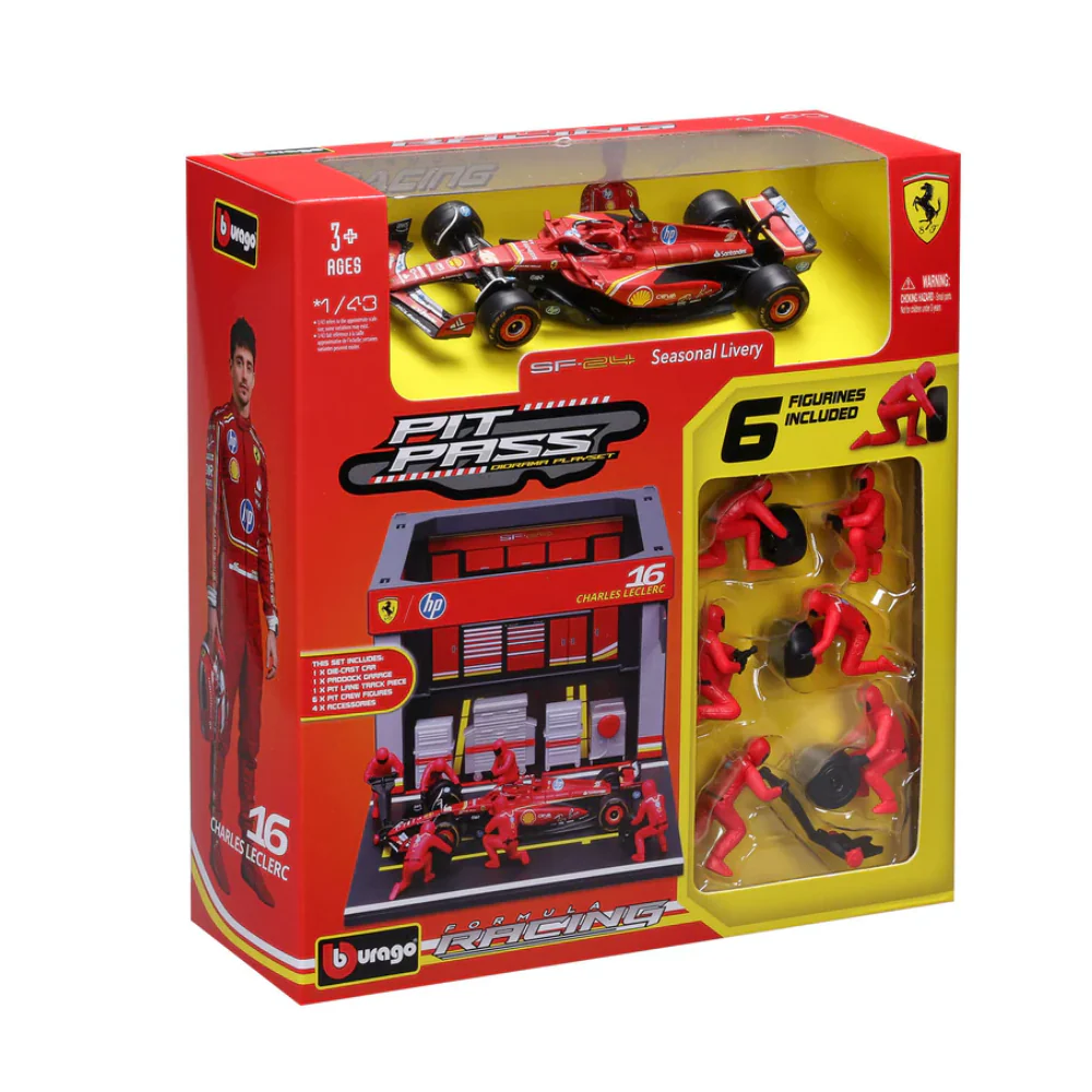 Miniatura F1 Ferrari SF-24 Pit Stop Diorama 1:43 Bburago