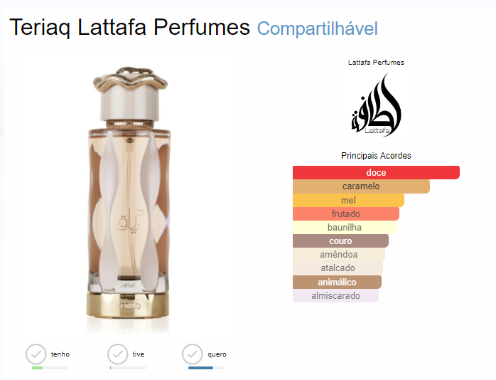 Teriaq Lattafa Eau de Parfum - Perfume Árabe Compartilhável 100ml