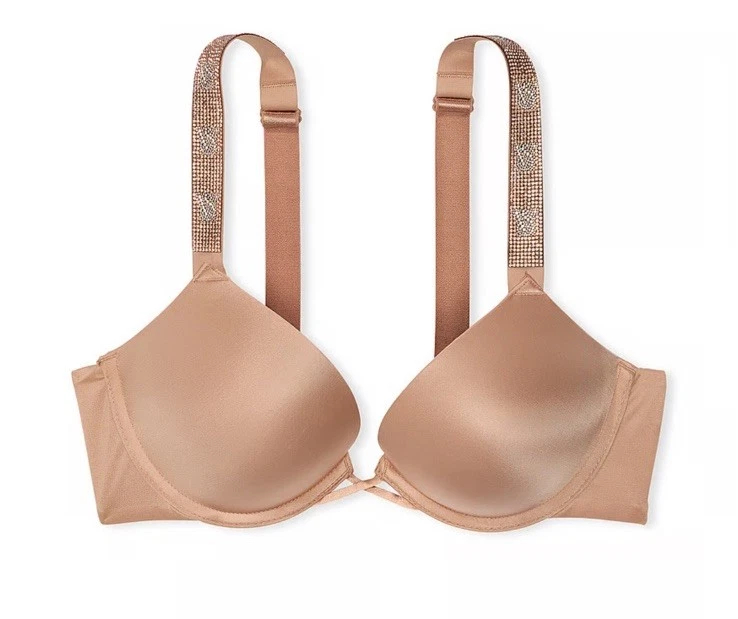 Sutiã Bege Acetinado Strass Victoria's Secret Tamanho: 32DD - G