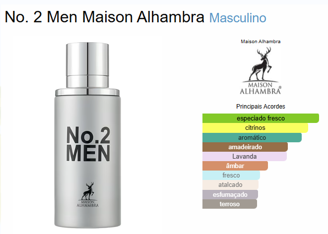 No. 2 Men Eau de Parfum Maison Alhambra - Perfume Árabe Masculino 100ml  (Ref.Olfativa 212 Men) - Cosmeticos da ray