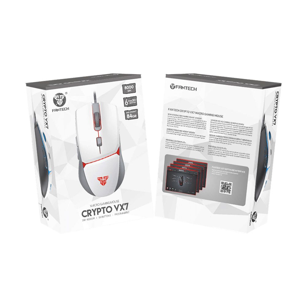 Mouse Fantech Crypto VX7 Branco 8000 DPI C/ Fio - Build Games