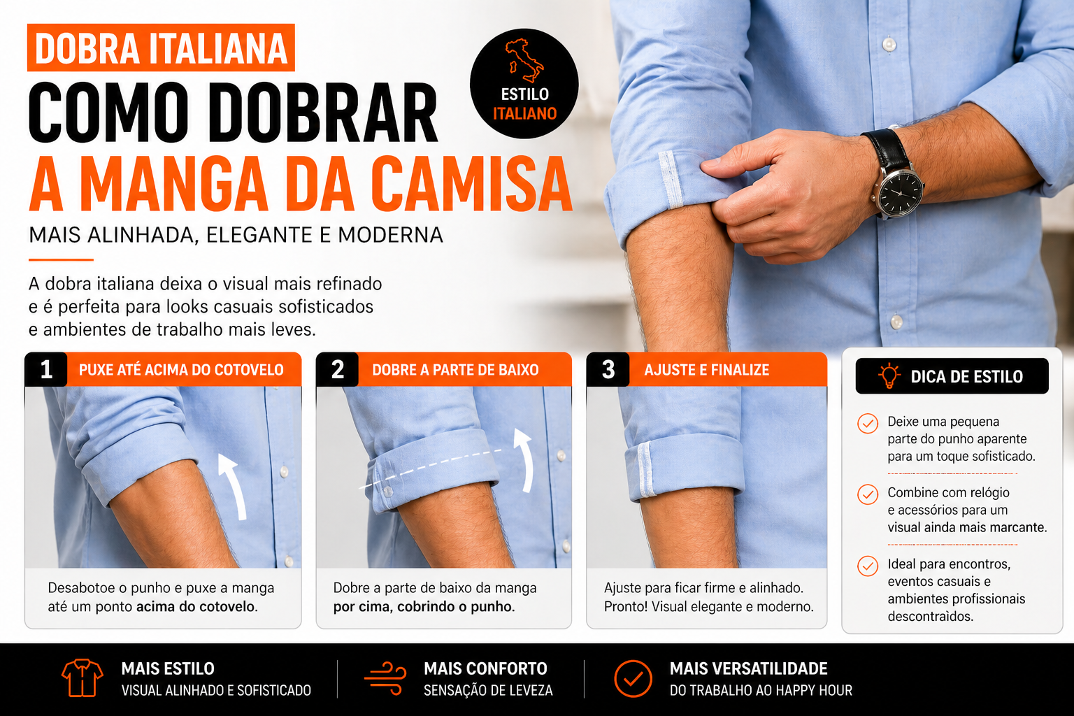 Dobra italiana em camisa masculina