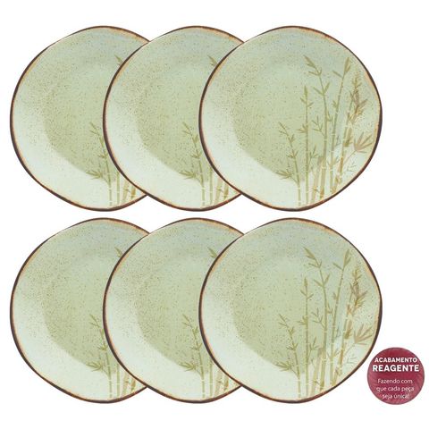 Conjunto de 06 pratos rasos Modelo Ryo Bambu - Oxford - Amarinne Home