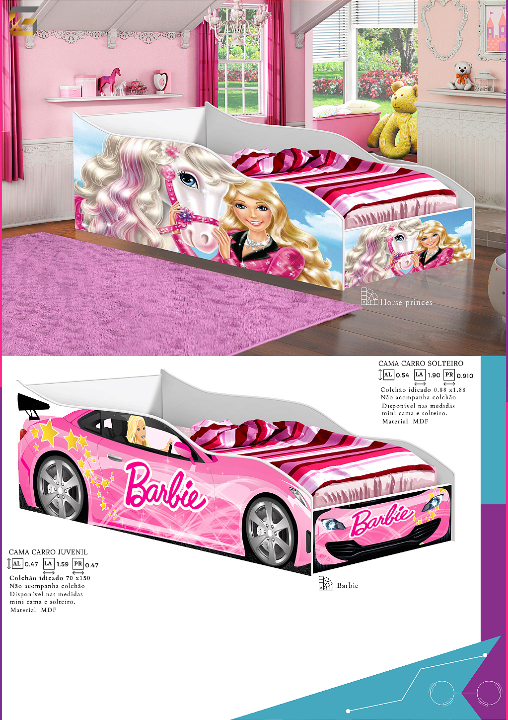 Cama Carro Infantil tamanho juvenil Barbie