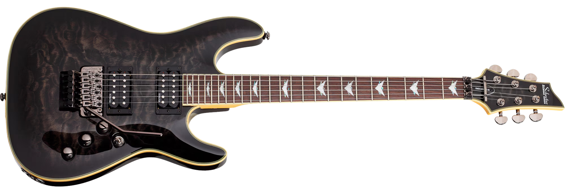 Guitarra Schecter Omen Extreme FR STBLK See-Thru Black com Diamond Plus e Floyd Rose Special