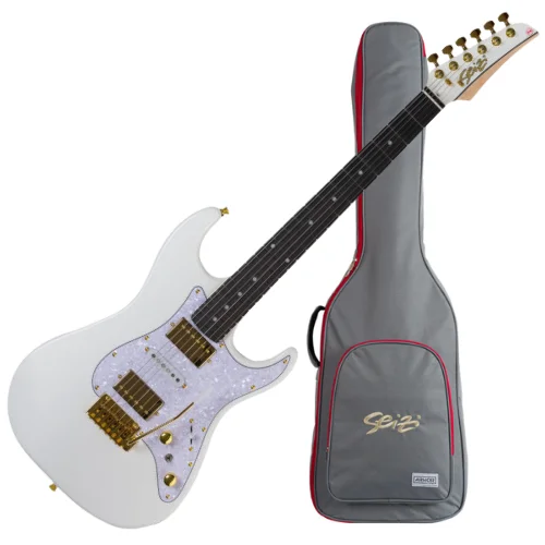 Guitarra Seizi Katana Blade HSH Pearl White Gold com captadores Jutsu Alnico V e ponte flutuante 2 pivôs