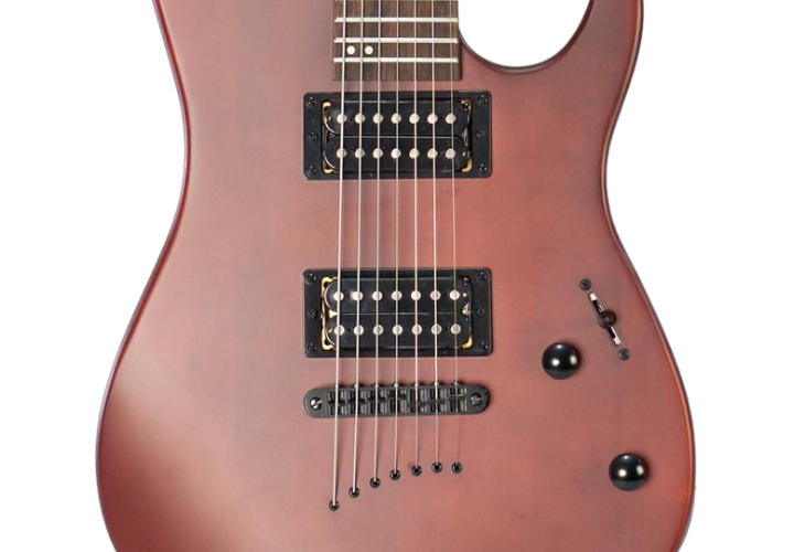 Detalhe dos captadores Humbucker e ponte fixa de 7 cordas
