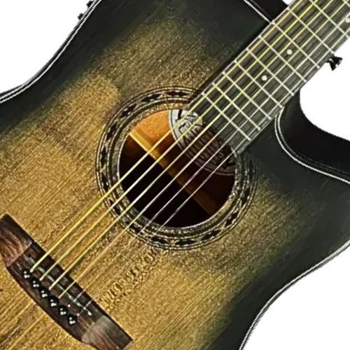 Detalhe do pré-amplificador ativo com EQ de 4 bandas e afinador