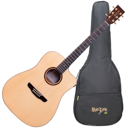 Violão acústico Rozini Premium Folk RX320 cutaway natural aço projeção sertanejo gospel pop