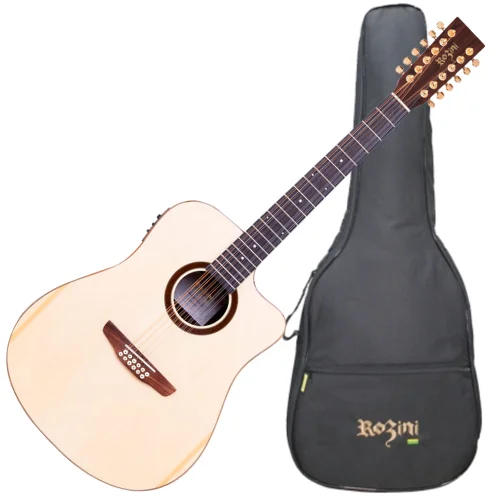 Violão elétrico Rozini Premium 12 cordas RX420 cutaway natural folk sonoridade encorpada timbre único