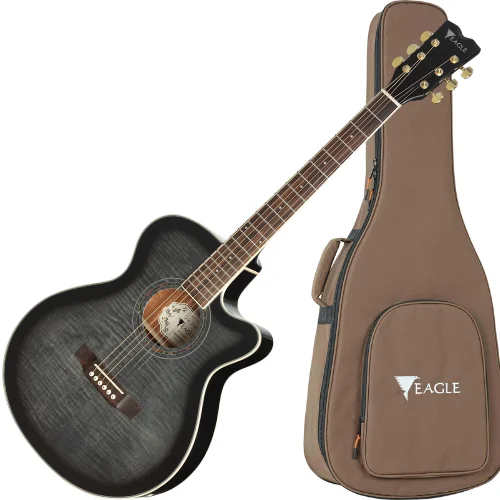 Violão eletroacústico Eagle CH70 BKB Black Sunburst acabamento degradê preto corpo jumbo para palco