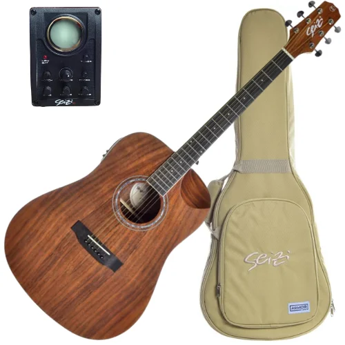 Violão eletroacústico Seizi Akira Half Cutaway Koa Natural Gloss com captador piezo equalizador 4 bandas e bag