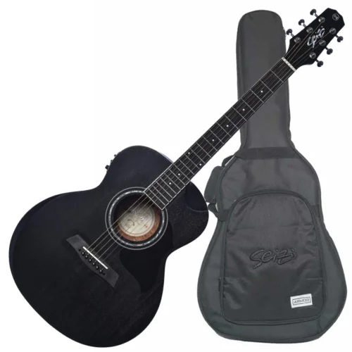 Violão Seizi Mini Neo Nagoya eletroacústico Open Pore Black Mirai recarregável efeitos mahogany