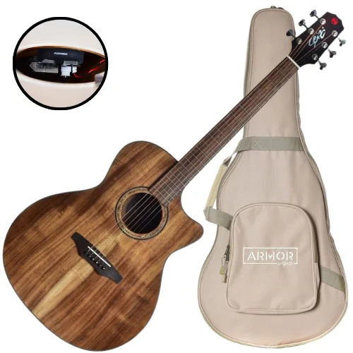 Violão eletroacústico Seizi Supreme Ryu Cutaway Koa tampo sólido pré-amplificador Fishman Sonitone e bag Armor