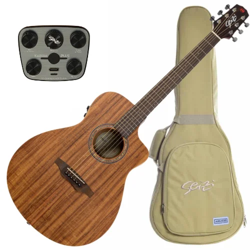 Violão Seizi Zen Cutaway eletroacústico Kaizen Plus Koa recarregável aço bag