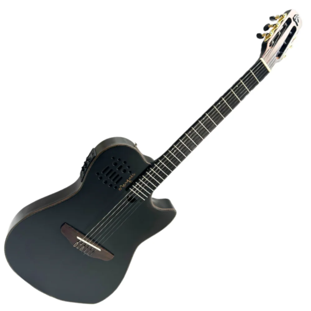 Violão Marquês VN-162BKSEQ eletroacústico nylon super flat preto brilhante tampo maciço captação ativa MPB bossa nova