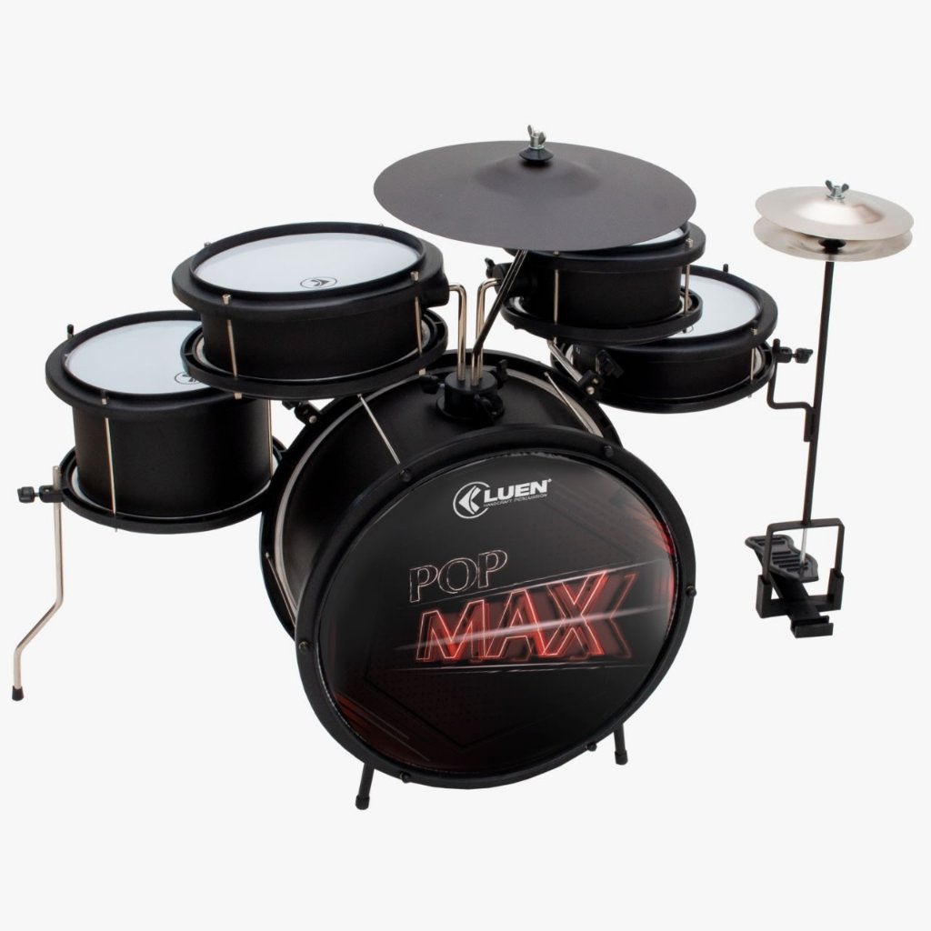Bateria Infantil Pop Max Preta Luen Completa C/ Acessórios
