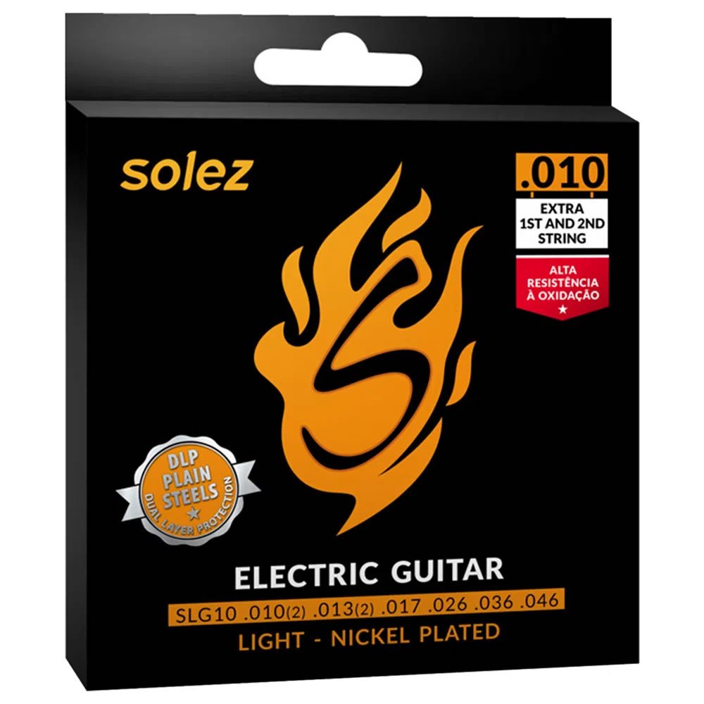 Encordoamento Para Guitarra Solez 010 SLG10 Mi e Si Extra