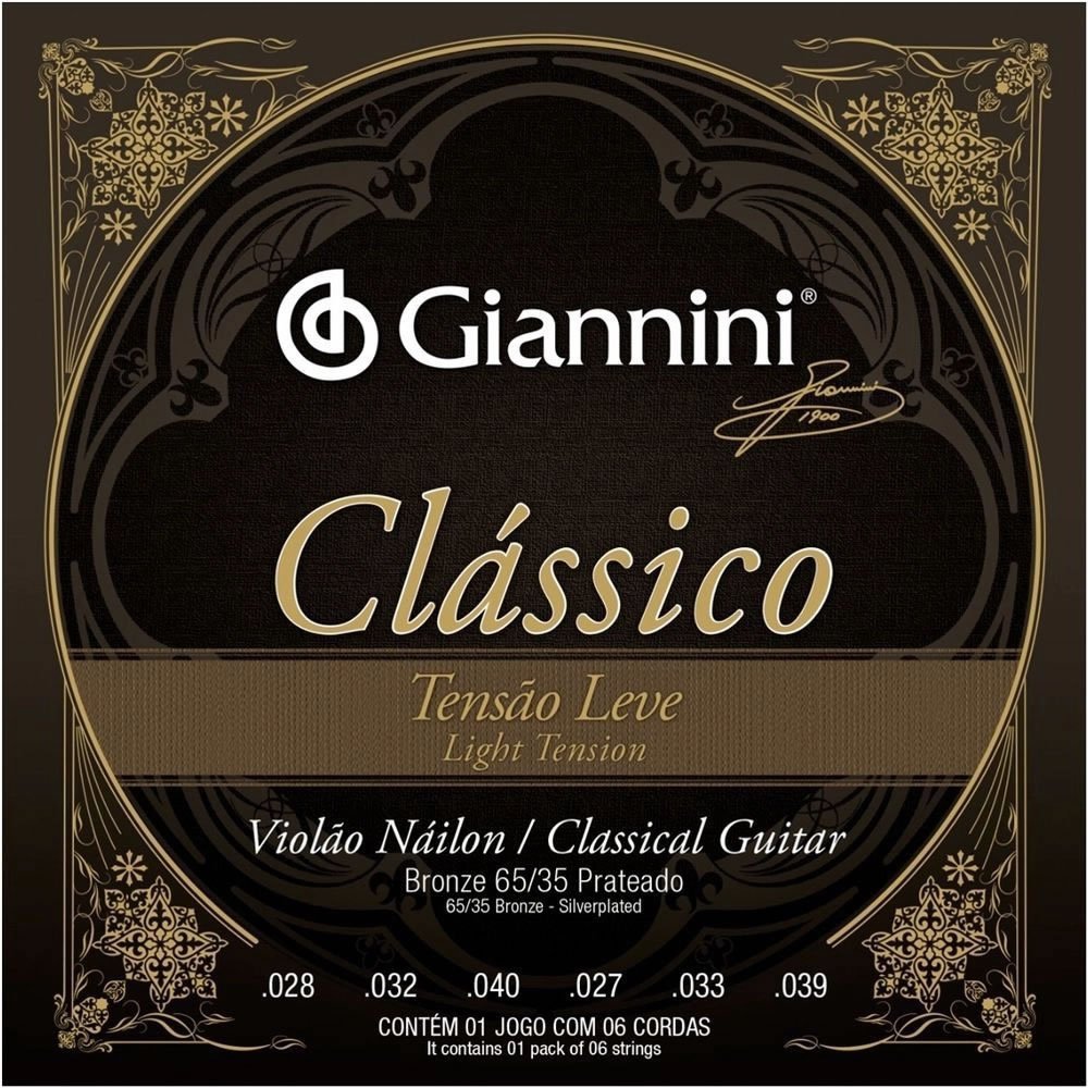 Encordoamento Para Violão Nylon Giannini Clássico Tensão Leve GENWPL