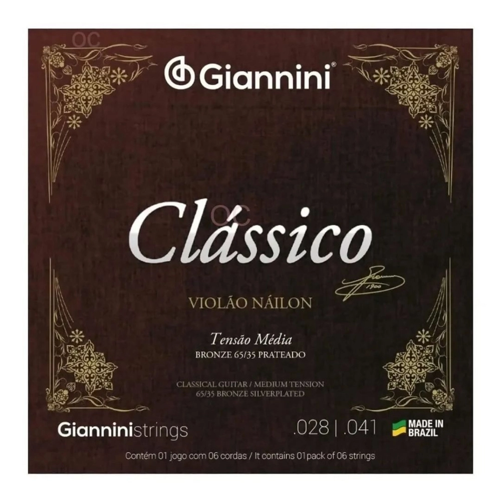 Jogo De Cordas Giannini Violão Nylon Clássico Tensão Média