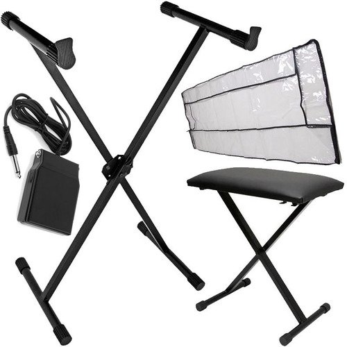 Kit Acessórios Para Teclado C/ Suporte Pedal Cobertura Banco