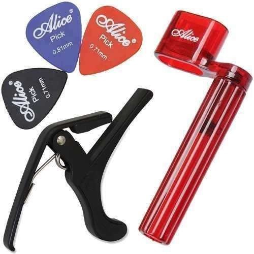 Kit Acessórios Para Violão Encordoador Palhetas Capotraste