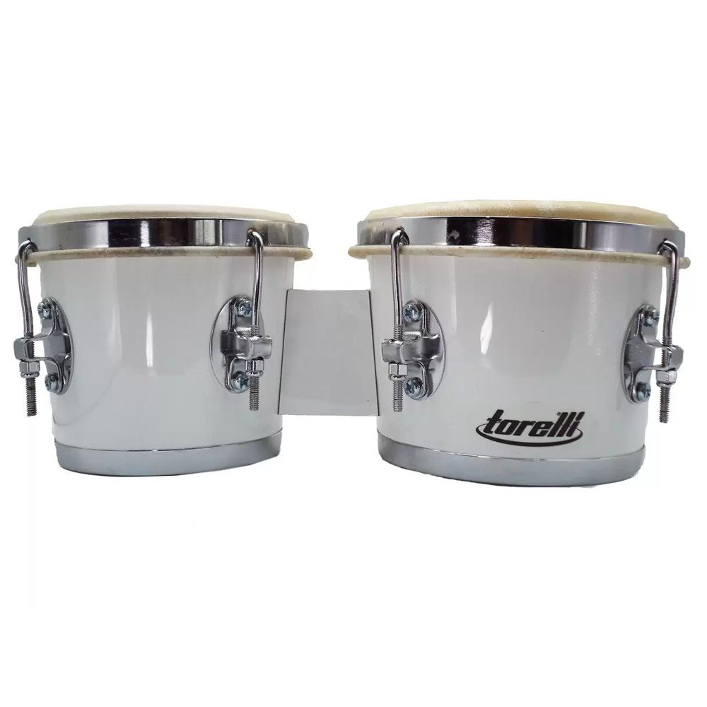 Kit Bongô De Madeira Branco 7x8 Tb011 Torelli Com Pedestal