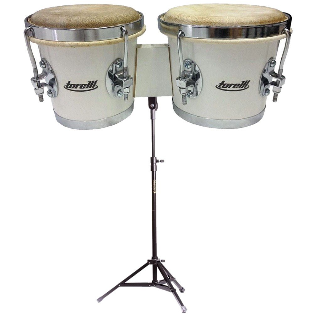 Kit Bongô De Madeira Branco 7x8 Tb011 Torelli Com Pedestal