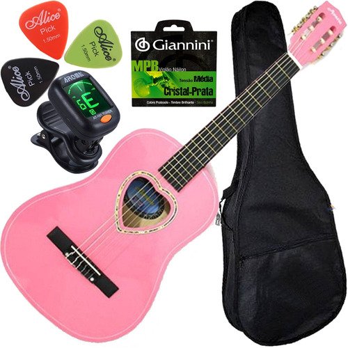 Kit Completo Violão Acústico Infantil 1/2 Rosa Austin Kautho