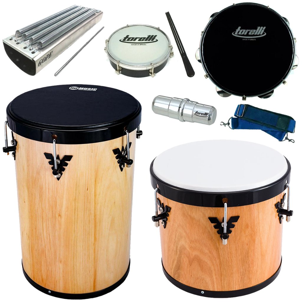 Kit Percussão Pagode Rebolo Repique Tamborim Ganza Pandeiro