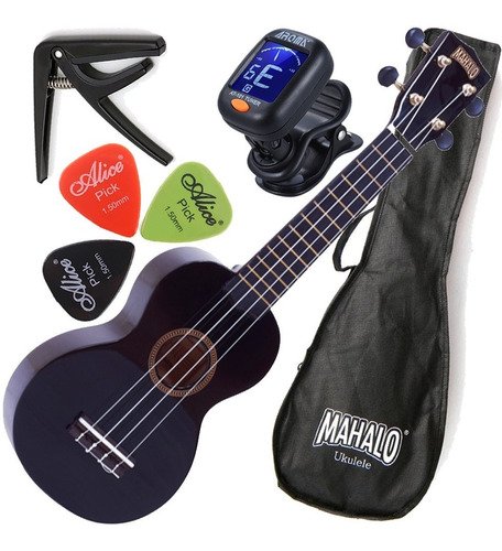 Kit Ukulele Acústico Soprano Aquila Preto Mahalo Rainbow