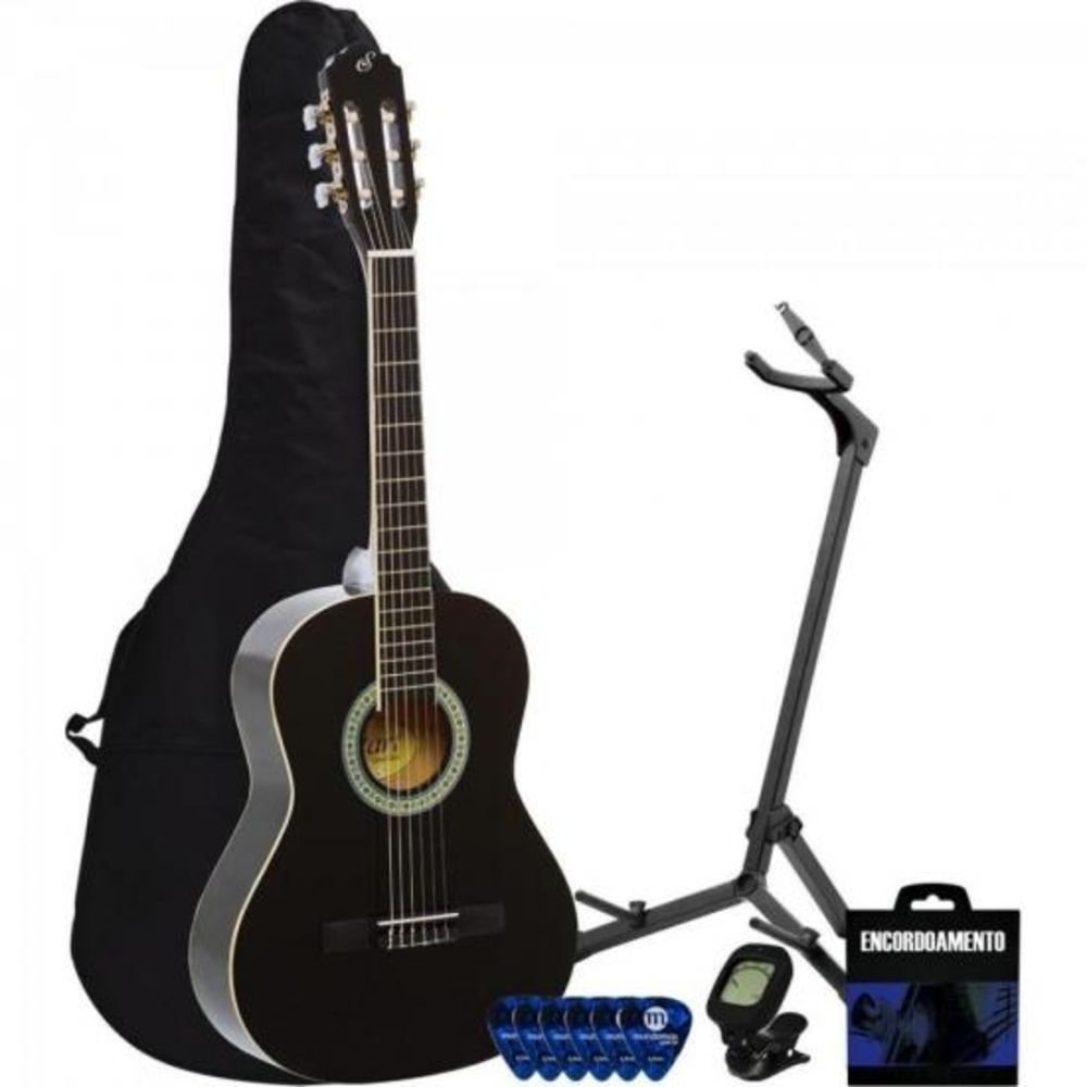 Kit Violão Acústico Infantil Nylon 36 (3/4) N6 Start Preto Giannini + Acessórios