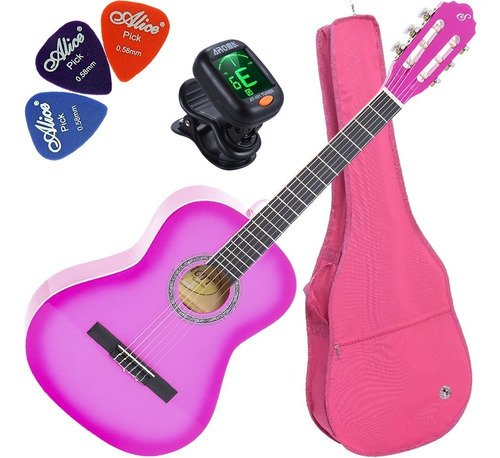 Kit Violão Rosa N6 3/4 Com Capa Rosa + Acessórios Giannini