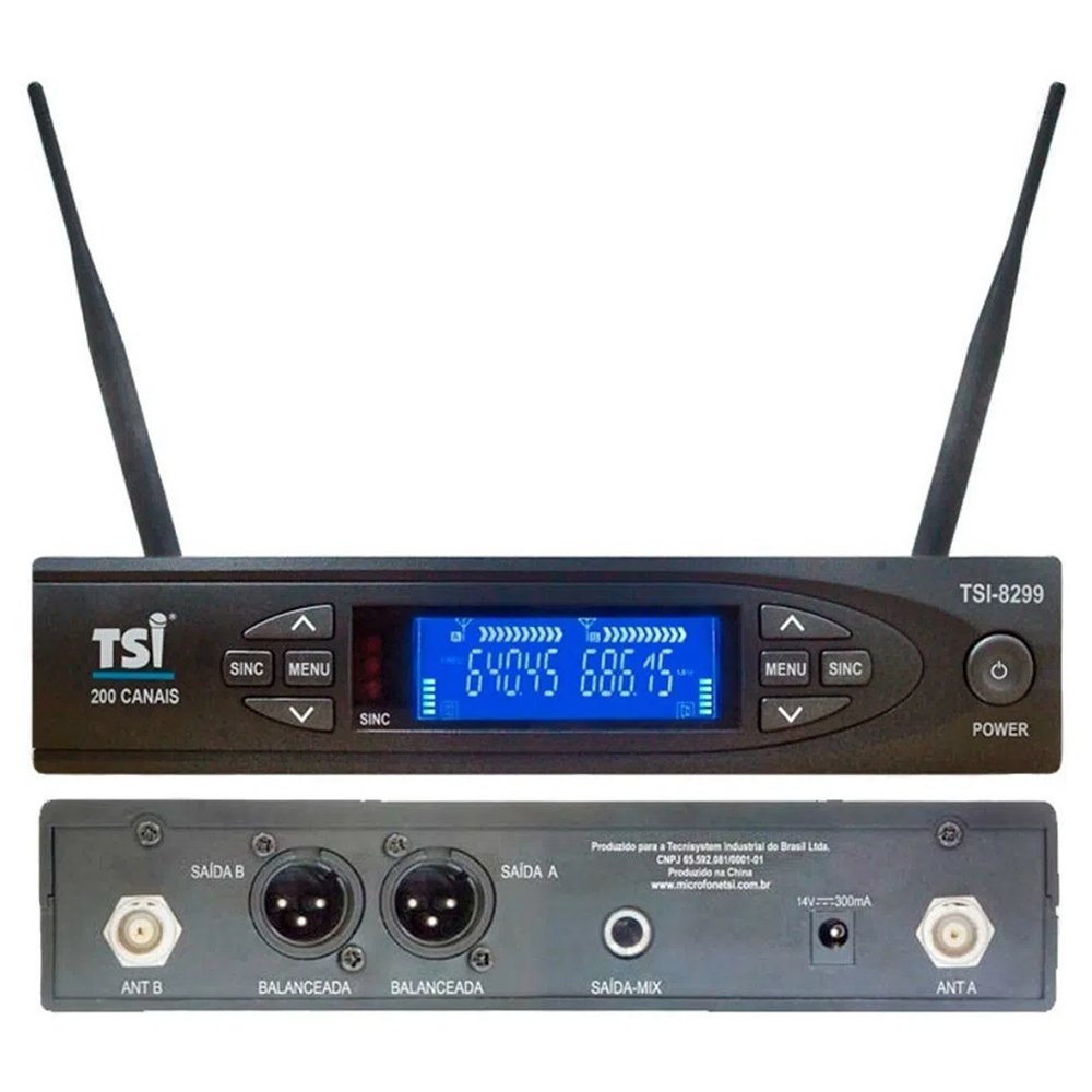 Sistema de Microfone Sem Fio Duplo de Mão 8299 UHF - TSI