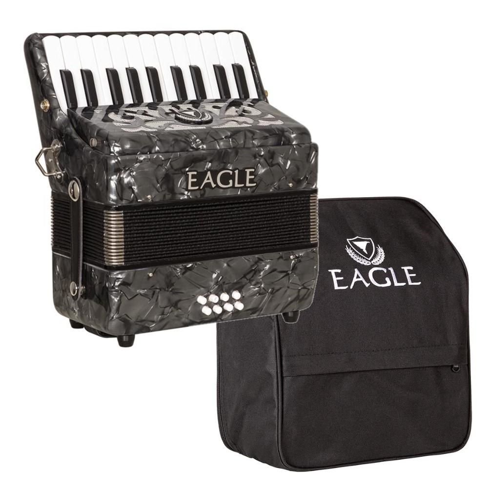 Acordeon Eagle Ega8b Preto 8 Baixos 22 Teclas com Capa Bag