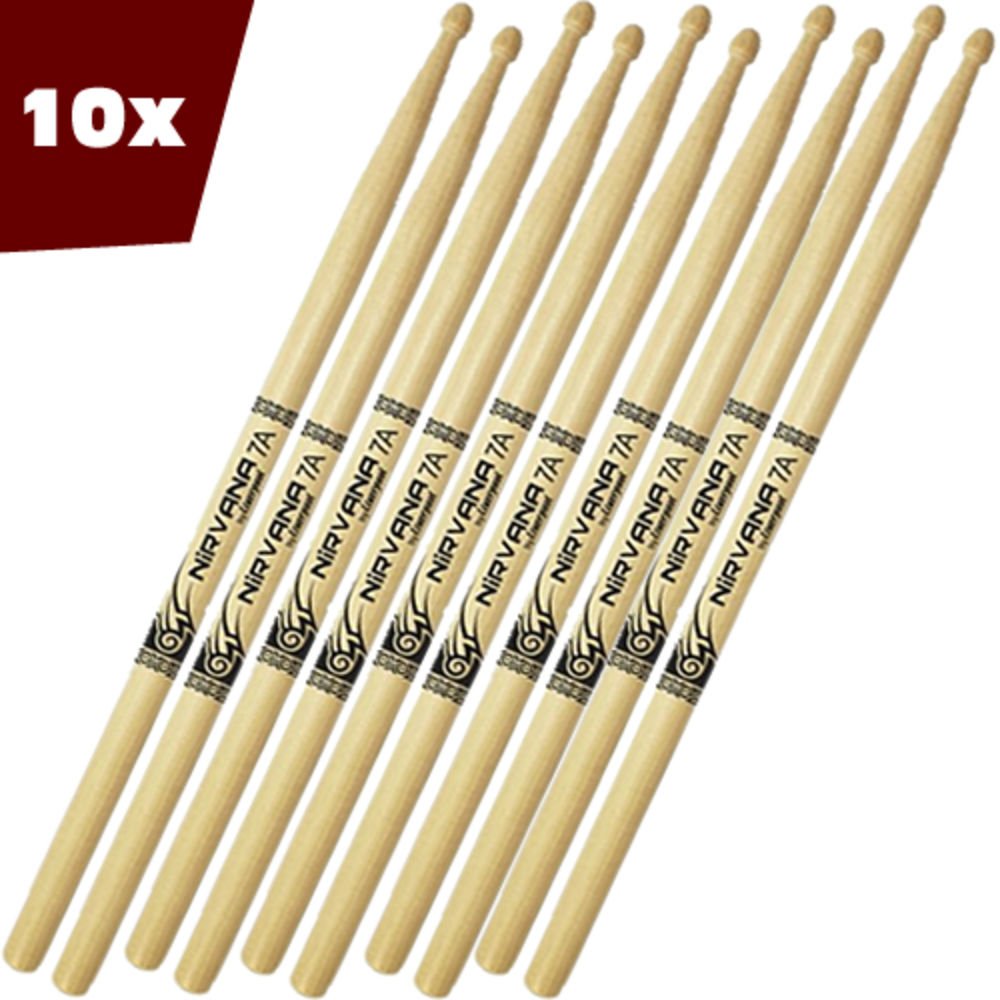 Kit 10 Baquetas 7a Nirvana Escobio Ni7am Liverpool Para Bateria Com Ponta De Madeira