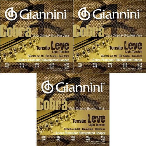 Kit 3 Encordoamento Giannini Cobra Viola Caipira Cebolao E Mi - Cobre Gesvl